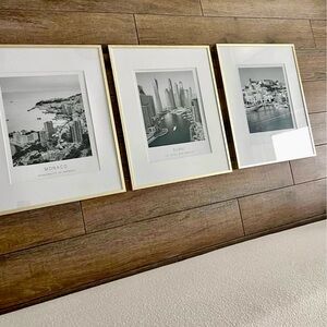 Wall Art Set of 3 Travel Photographs Luxury Gold Framed